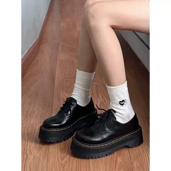 Retro British Style Thick Sole Increased Small Leather Shoes 2025 Autumn New Lace-up Solid Color Simple Martin Single Shoes for Women