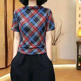 2026新款时尚显瘦短袖印花网纱T恤女夏季宽松百搭气质上衣