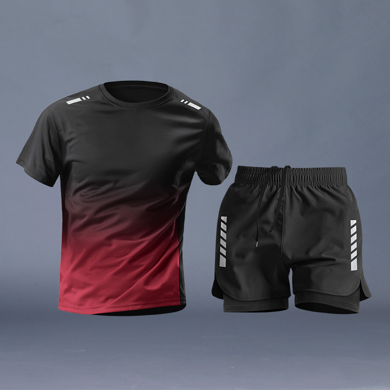 Ropa de fitness para hombres entrenamiento de atletismo de maratón de verano pantalones cortos de mangas cortas equipos especiales de secado rápido