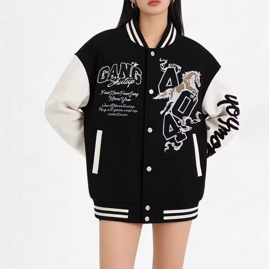 American-style trendy baseball jacket for women, new autumn/winter style, high-end jacket, retro loose patchwork casual couple coat.