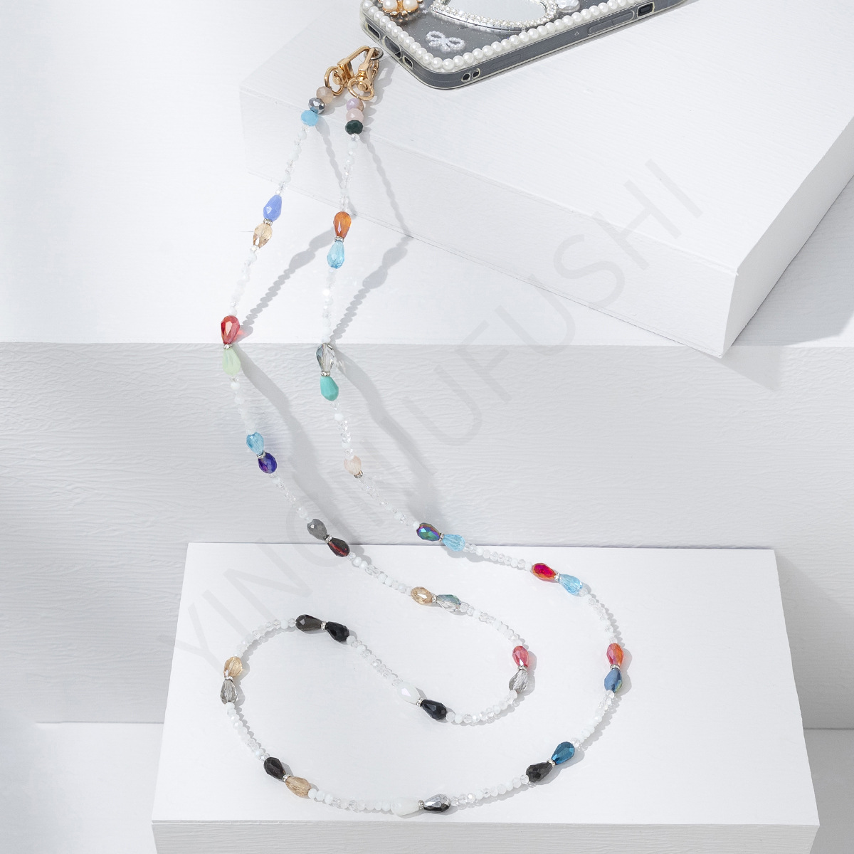 56g Weight Mobile Phone Chain Classification 1 Piece Quantity Glass Material Geometric Pattern Cute, Modern Style Style Beaded Craft Cute Modern Style Geometric Glass Beaded Mobile Phone Chain 4