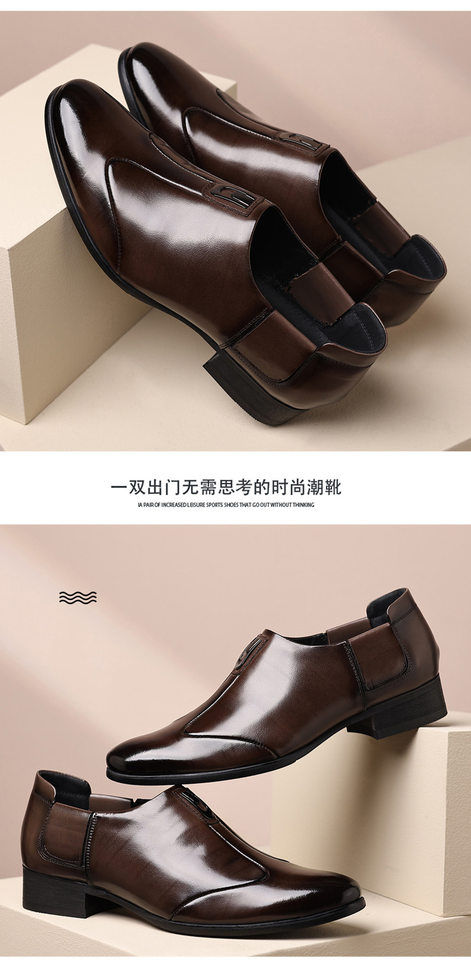 Giày da nam công sở mũi nhọn da bò lớp đầu, giày lười đế gỗ — Màu nâu, màu đen chi tiết 19