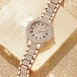 Luxury Watch for Women with Diamond-Encrusted Roman Numeral Design, Featuring a Starry Sky Pattern, Elegant Accessory for Students, Popular Luxury Watch for Women