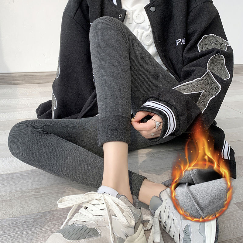 기모 아우터 레깅스 가을과 겨울 새로운 높은 허리 캐주얼 스포츠 바지 작은 회색 꽉 캐시미어 따뜻한