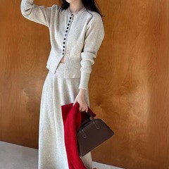 日韓秋冬新作純色がやせて見えるニットカーディガン