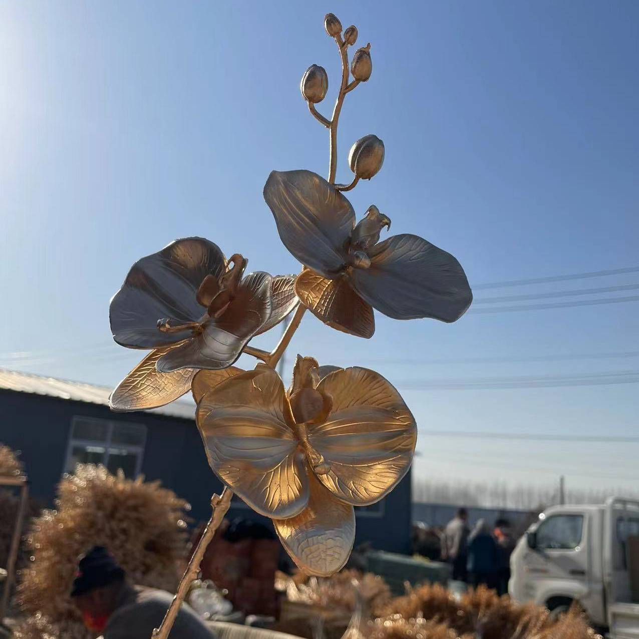 Serie de oro flor artificial Phalaenopsis boda decoración del techo artificial flor artificial accesorios de tiro fábrica al por mayor