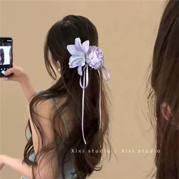 F1479 Purple Peony Tassel Edge Clip