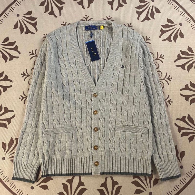 Cross-border RL Ralph Lauren logo autumn and winter unisex V-neck button cardigan casual embroidered cable knit sweater jacket