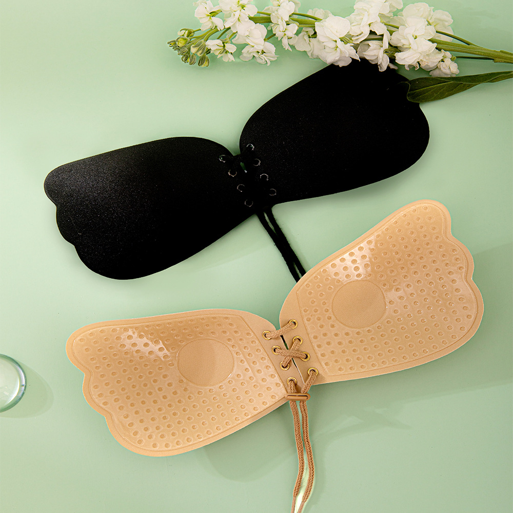 Manufacturer wholesale pull-up invisible bra silicone latex patch Amazon wedding dress angel wings drawstring chest patch push-up
