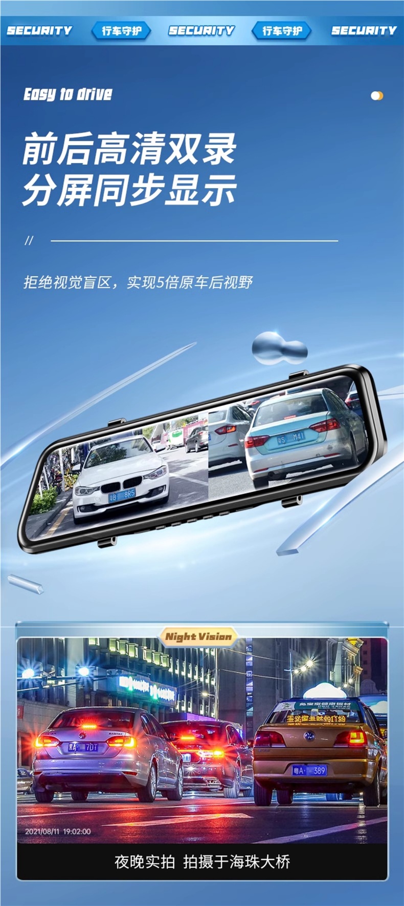 Renwoxing Vehicle Recorder 2025 New Model Wireless Reverse Image Streaming Rearview Mirror Parking Monitor for Trucks
