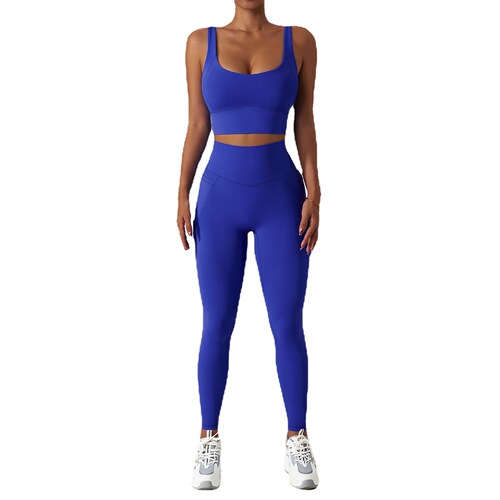 Zechuang breathable cloud-sensing quick-drying tight-fitting yoga wear pocket running sports suit oblique one-shoulder naked fitness suit