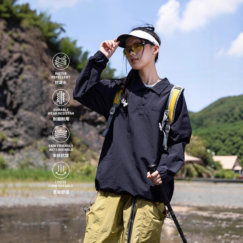 Woog2005 Mountain Style Outdoor Waterproof Lapel T-Shirt Couple 2025 Autumn New Trendyy Wear-Resistant Sweatshirt T-Shirt