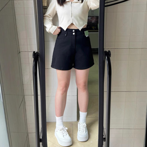 2025 Distinctive Denim Shorts Women's Summer Thin Comfortable High Waist Elastic Belly Covering Loose A- Shed Hot Pants Wide-Leg Shorts