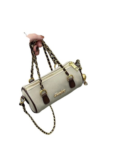  New Retro Chain Cylinder Bag Suede Soft Handbag Messenger Bag Women’s Niche High-end Pillow Bag