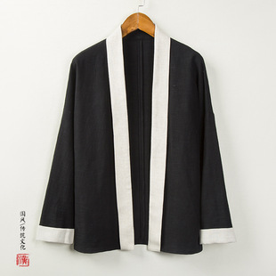 2022 autumn and winter New Chinese style men's fashion color matching cotton and linen short windbreaker youth loose retro coat men