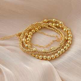 亚马逊热销3/6mm18K镀金珠保色手串简约叠戴弹力串珠百搭女士手链
