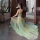 Mambo Mint Green Suspender Dress Fairy-Like Atmosphere Mesh Waist A-Line Long Skirt Seaside Vacation