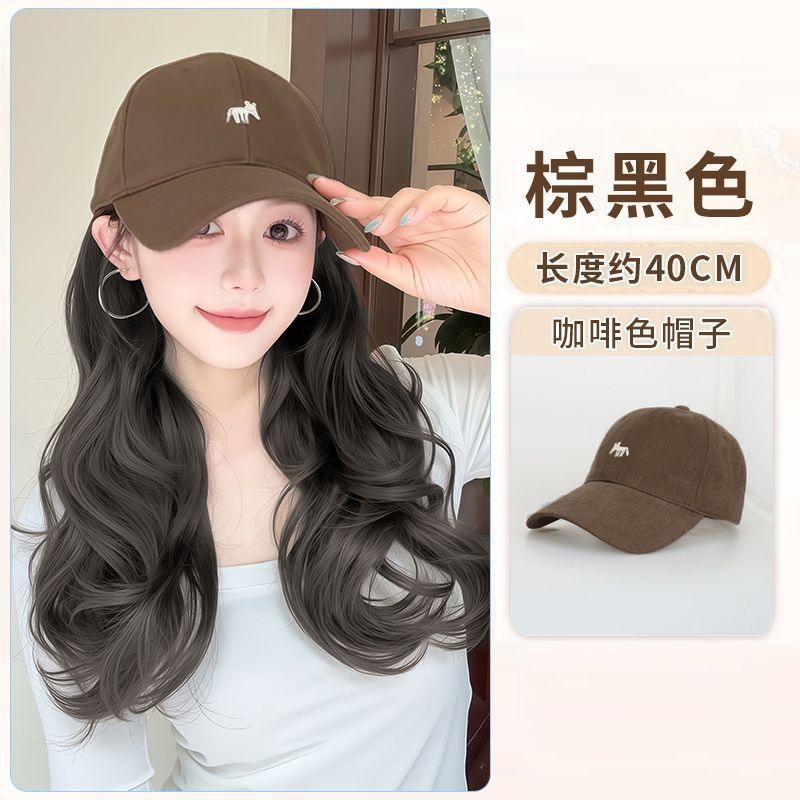 Sombrero peluca en una mujer cabello rizado largo otoño invierno nueva moda pequeño zorro bordado sombrero de béisbol con cubierta de cabello falso
