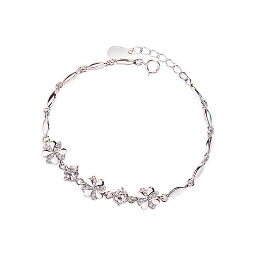 S999 Pure Silver Bracelet Women's Fashion Four-leaf Clover Japanese and Korean Version Simple Sweet Bracelet Best Friend Hand Accessories Personalized Silver Jewelry