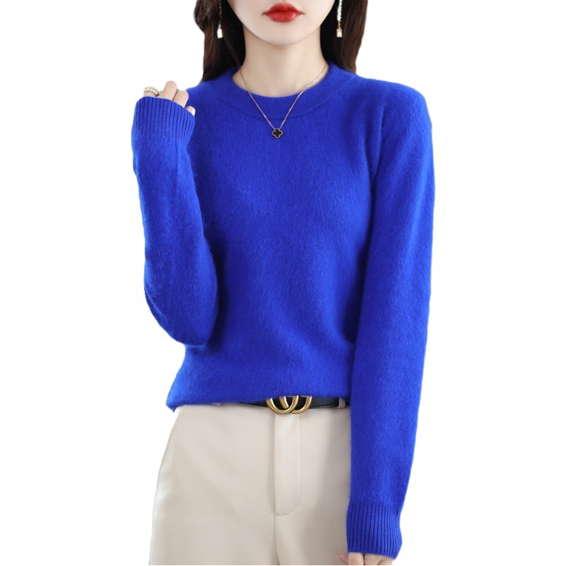 Autumn and Winter New Mink Sweater Women's Round Neck Multi-Color Short Woolen Sweater Knitted Sweater Cross-Border Women's Cashmere Sweater Top