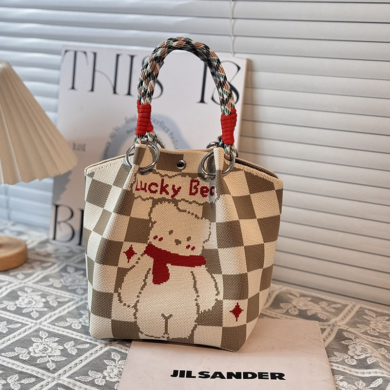 ニットハンドバッグ、ニッチデザインバケットバッグ、トートバッグ、ハンドバッグ、カジュアルで多用途なショルダーバッグ、ニットポータブルバッグ