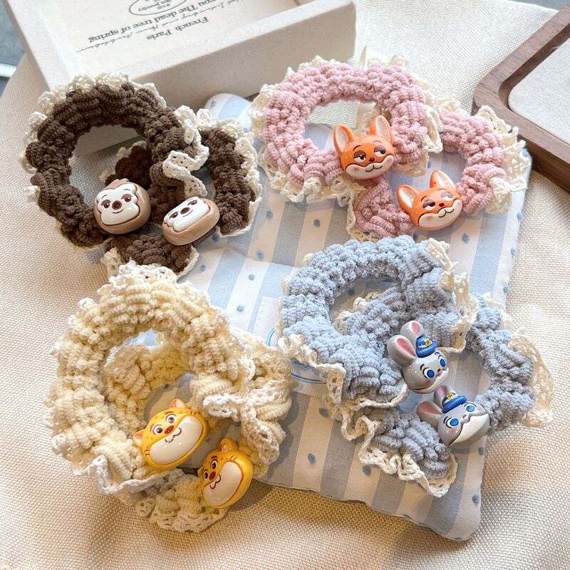 Cartoon Zootopia Judy Nick Lace Plush Hair Tie Sweet Girl Ponytail Scrunchie Cute Hair Rope Cartoon Zootopia Judy Nick Lace Plush Hair Tie Sweet Girl Ponytail Scrunchie Cute Hair Rope