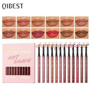 QIBEST cross-border 12 color matte lip liner waterproof non-blooming nude lipstick pen makeup lip liner suit