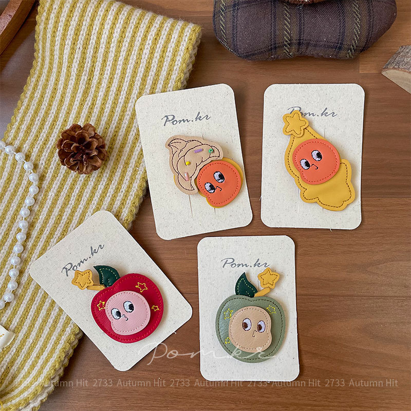 Childlike Cartoon Hairpin, Three-Dimensional Leather Expression Fruit Side Clip, Girly Heart Ins Style Broken Hair Bangs Clip, Korean Style Childlike Cartoon Hairpin, Three-Dimensional Leather Expression Fruit Side Clip, Girly Heart Ins Style Broken Hair Bangs Clip, Korean Style