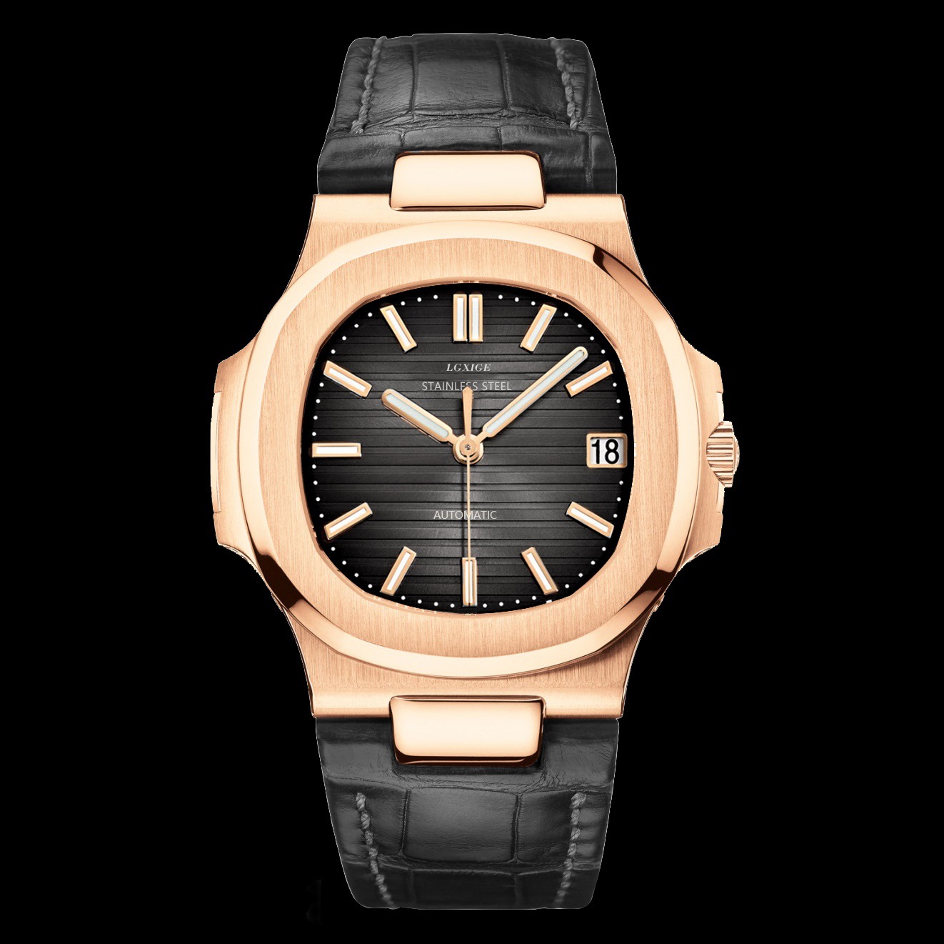 Men's Automatic Watch Genuine Leather Strap Mechanical Nautilus_voghion.com