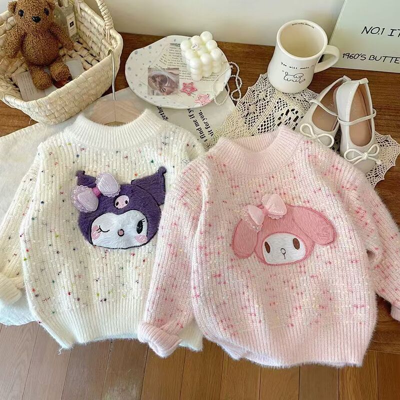 Girls' Sweater Autumn and Winter New Western Style Children's Round Neck Korean Style Loose All-match Knitted Sweater Love Wool Top
