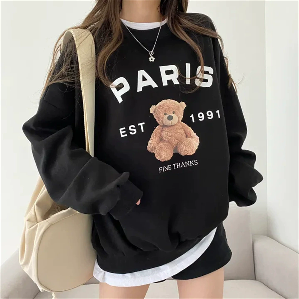 Черный 2025 новый весенний и осенний корейский корейский повседневный свободный круглый воротник свитера женский осенний и зимний бархатный дикий прилив топ