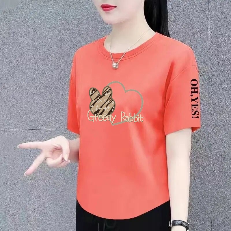 Clearance Foreign Trade Short-sleeved T-shirt Women's Middle-aged Mother Loose Round Neck Stitching plus size Base Shirt Top