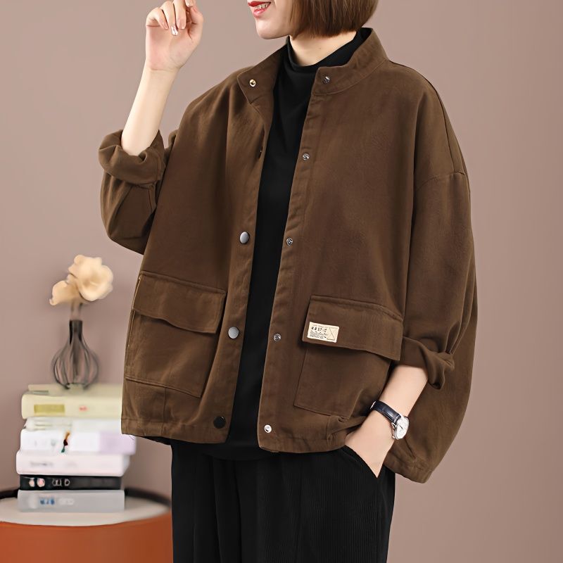 Cotton Stand Collar Workwear Denim Jacket Women's Casual Jacket New Spring and Autumn Loose Large Size Short Cardigan Cotton Stand Collar Workwear Denim Jacket Women's Casual Jacket New Spring and Autumn Loose Large Size Short Cardigan