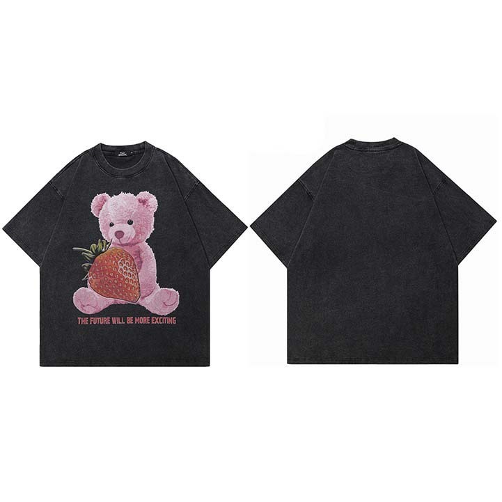 クロスボーダープリント2024夏ヒップホップストリートウェアウォッシュブラックTシャツ|undefined