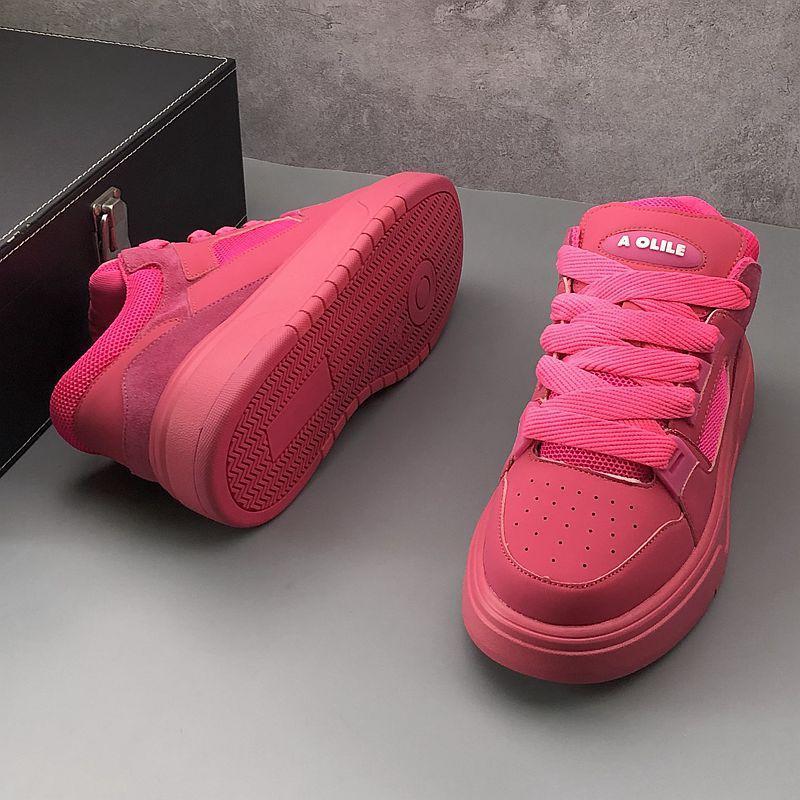 Little White 2024 Summer New Breathable Mesh Thick Sole Elevated Sports and Casual Board with Internet Red Same Style_voghion.com