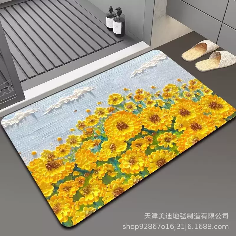 新款立体油画花朵简约入户地毯浴室硅藻泥地垫吸水门垫卫生间门口
