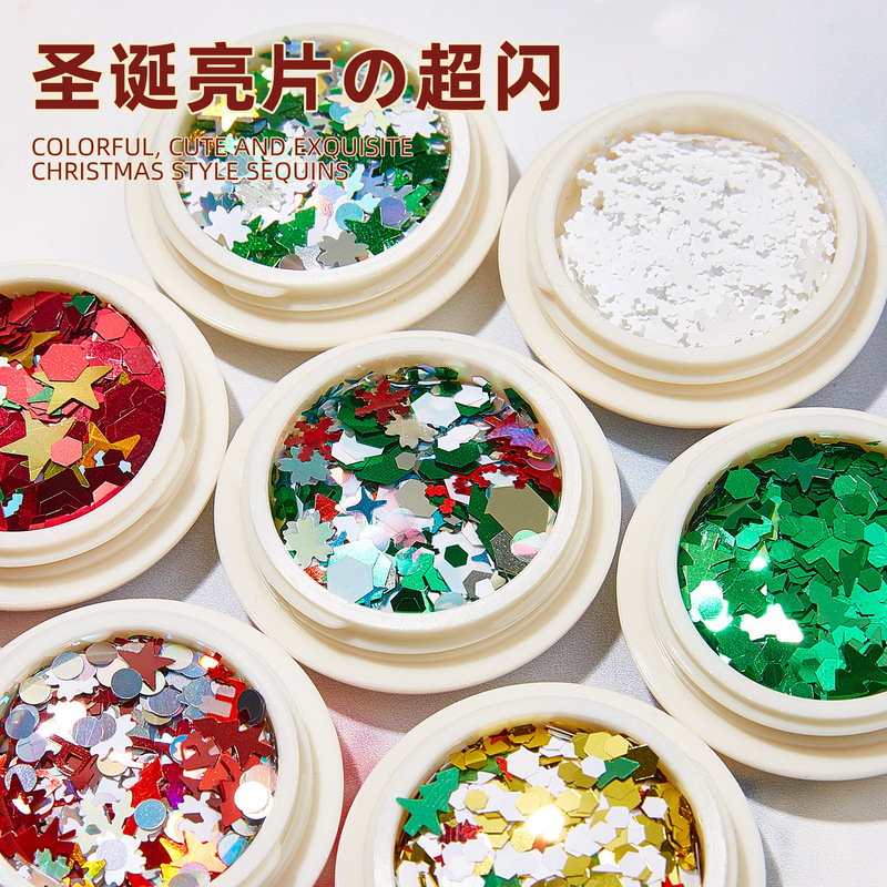 Cross-border nail art winter Christmas snowflake ultra-thin PET nail mixed patch jewelry decoration kg wholesale