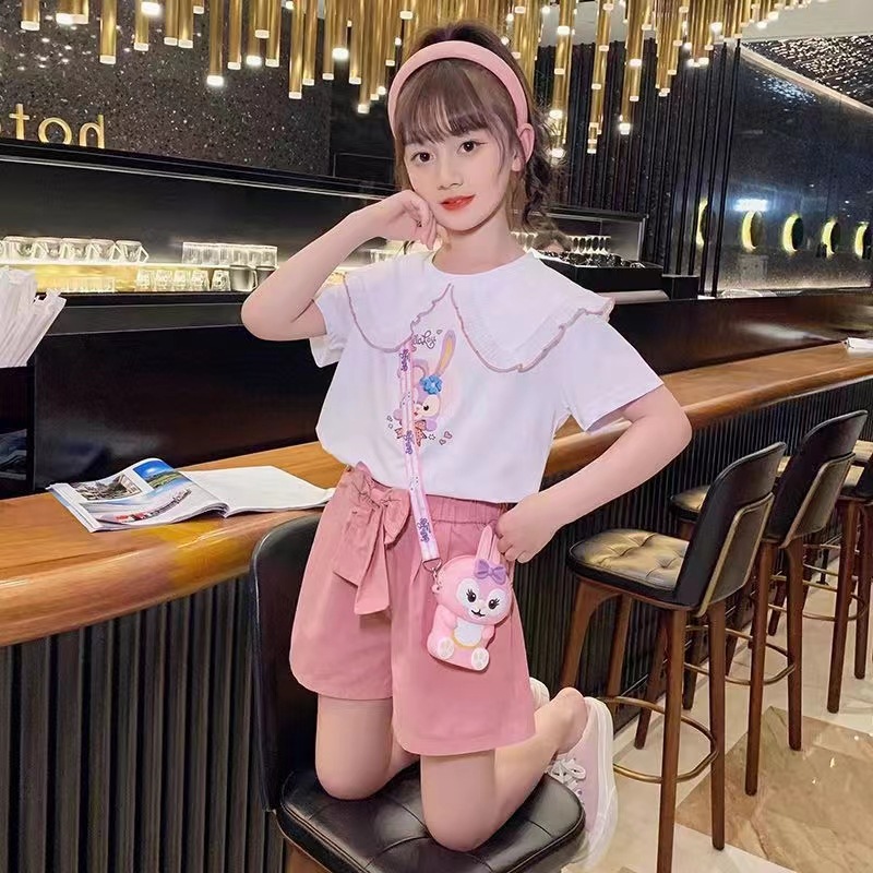여자 여름 원피스 서양식 스타 데일루 세트 2024 년 새 여름 한국 스타일 어린이 인터넷 기념 반바지 투피스 트렌디