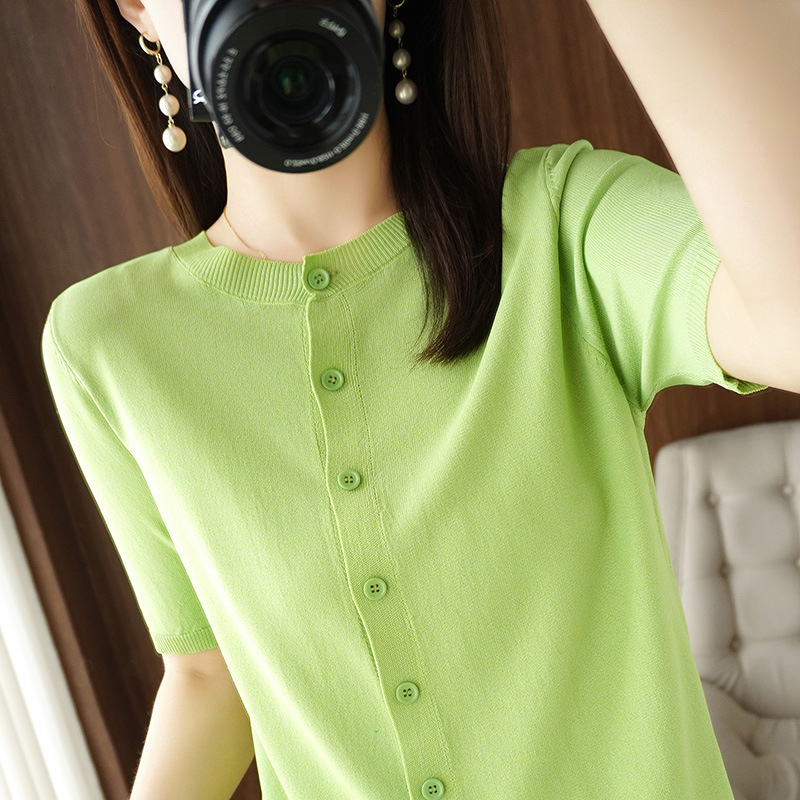 summer knitted silk cardigan with a round collar