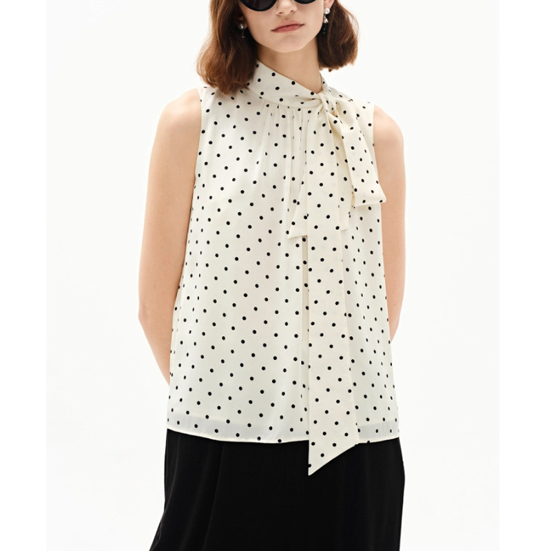 [Fr Order] French-Style Elegant Polka Dot Ribbon Loose Sleeveless Top 2026 Summer New Stylish Shirt for Women