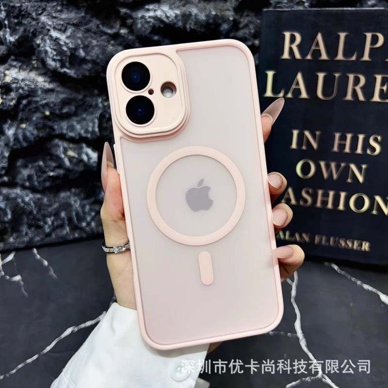 iPhone17promax用マット肌触り磁気吸着スマホケース、Apple16用レンズフィルム付きフルカバー保護ケース|undefined