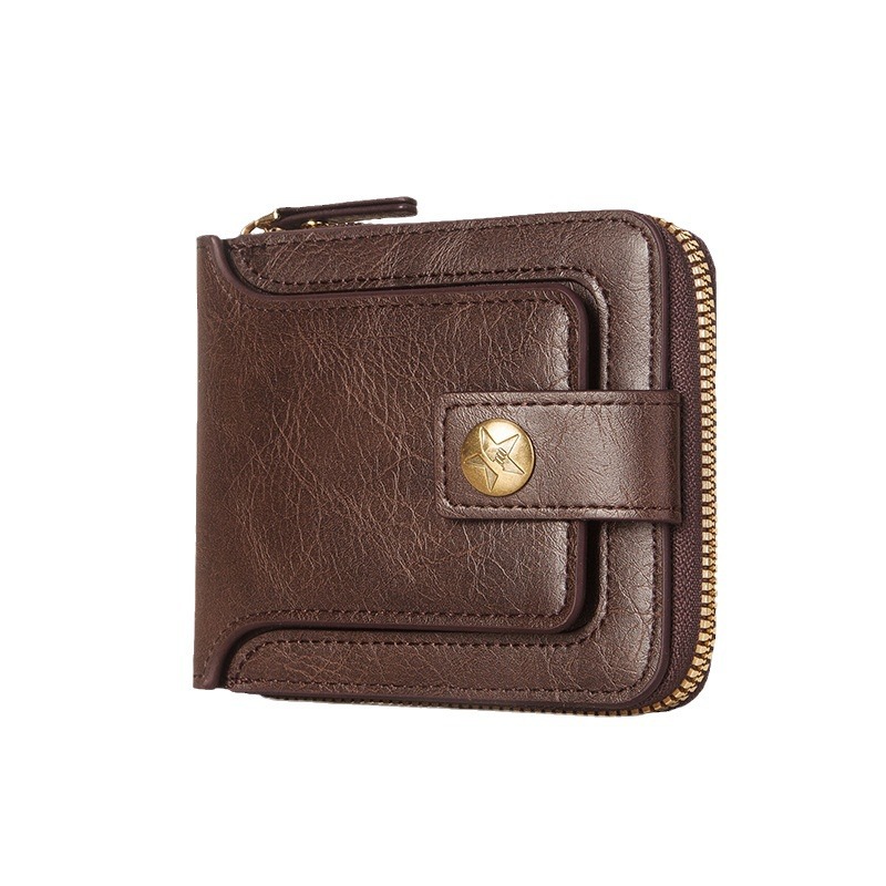Estilo retro europeo y americano nuevos hombres billetera corta cremallera hebilla de gran capacidad Multi-Tarjeta billetera con cremallera para hombres