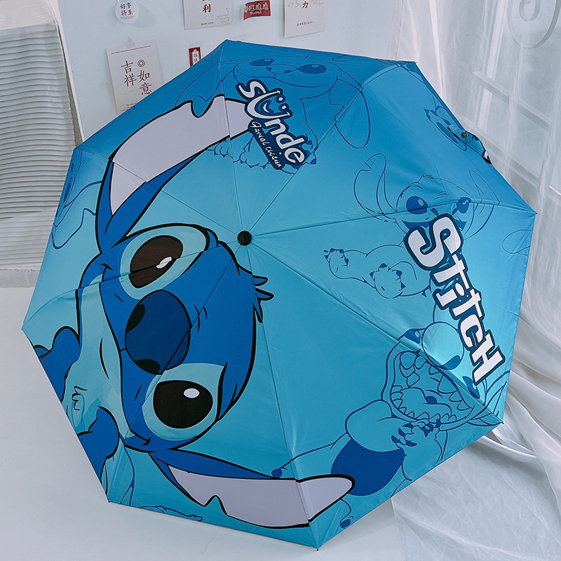 日本史迪仔折叠防晒全自动雨伞女晴雨两用可爱太阳伞防紫外线儿童