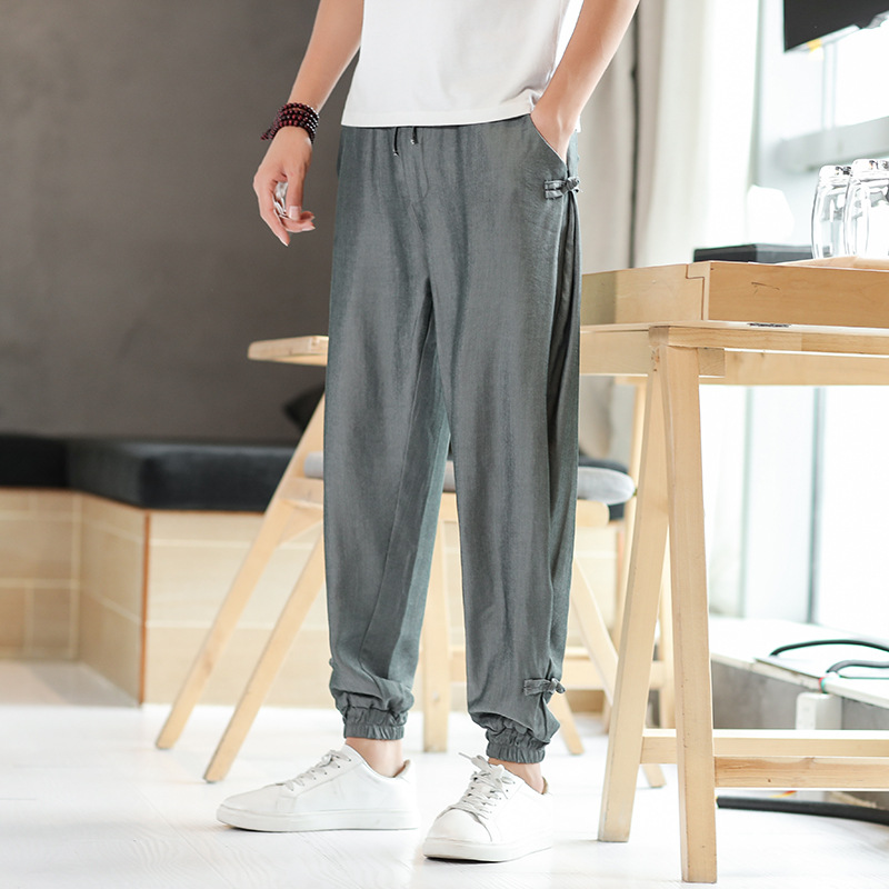 2021春季新款男士中国风薄款束脚裤青少年国潮垂感男士束脚裤坠感|ms