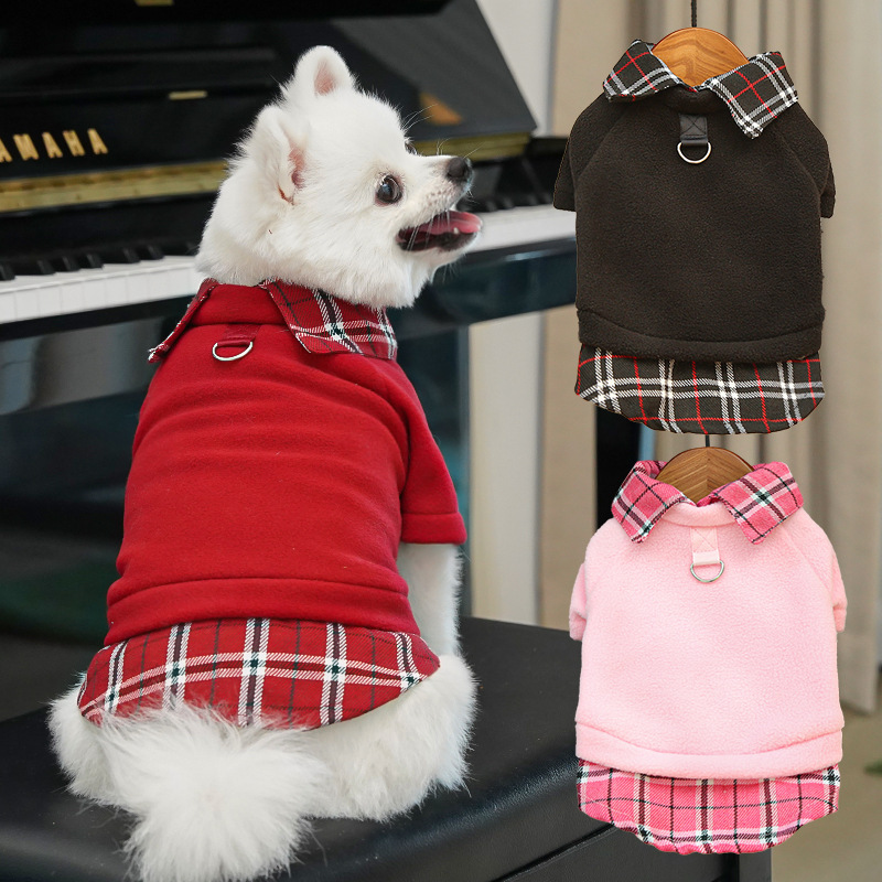 宠物衣服用品秋冬装新款学院风格子加绒猫咪狗狗小中型犬比熊博美|undefined