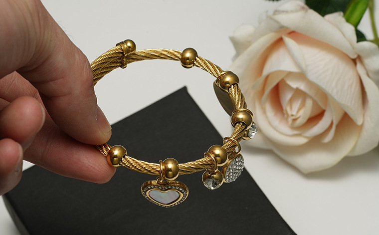 Ethnic Style Geometric Stainless Steel Gold Plated Artificial Gemstones Bangle 1 Piece