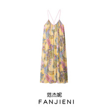 ZR外贸批发 欧美风女装 时尚气质甜美印花长款吊带连衣裙 3193123