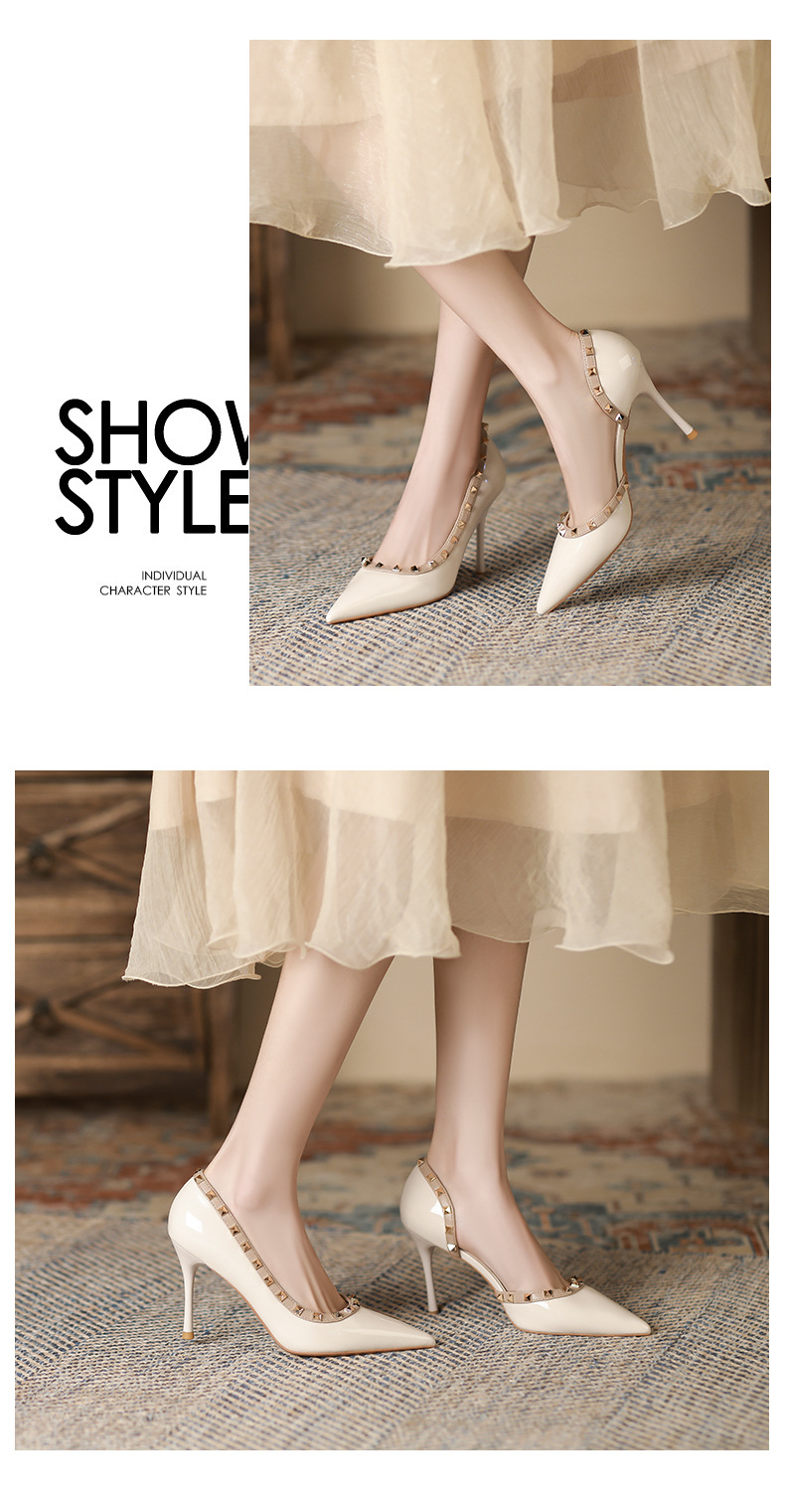 Sandal cao gót nữ mũi nhọn hở mũi đinh tán gót nhọn — Màu đen chi tiết 5