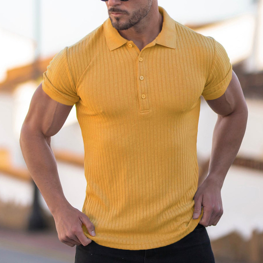 Comercio exterior transfronterizo europeo-americano wish hombre deportivo de verano acondicionamiento ocio elástico vertical camisa polo de manga corta para hombre
