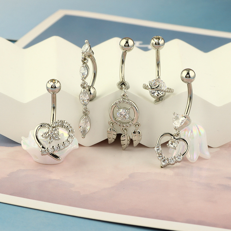 Belly Ring Classification 1 Set Quantity 1 Set 316 Stainless Steel Copper Zircon Belly Rings Heart Shape